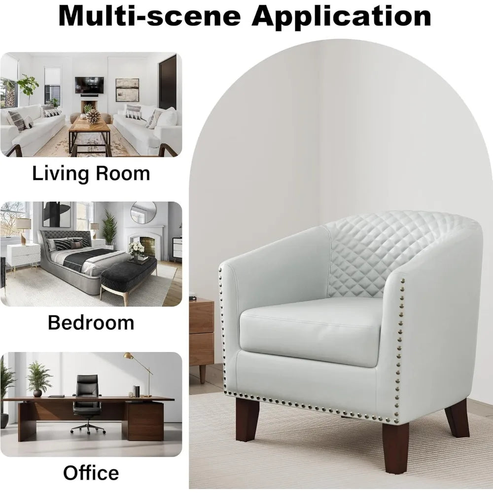 Upholstered Faux Leather Club Chair with Nailed Trim, Comfortable Reading Armchair for Living Room and Bedroom Reception Area