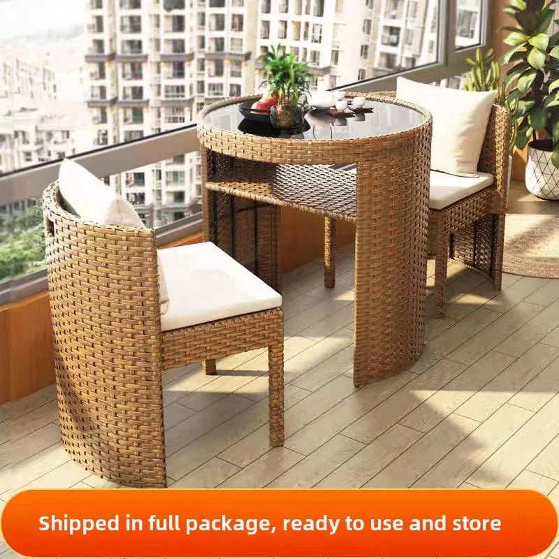 Balcony courtyard leisure table and chair combination rattan chair three piece set tea imitation rattan chair tea table