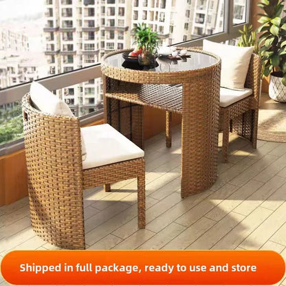 Balcony courtyard leisure table and chair combination rattan chair three piece set tea imitation rattan chair tea table