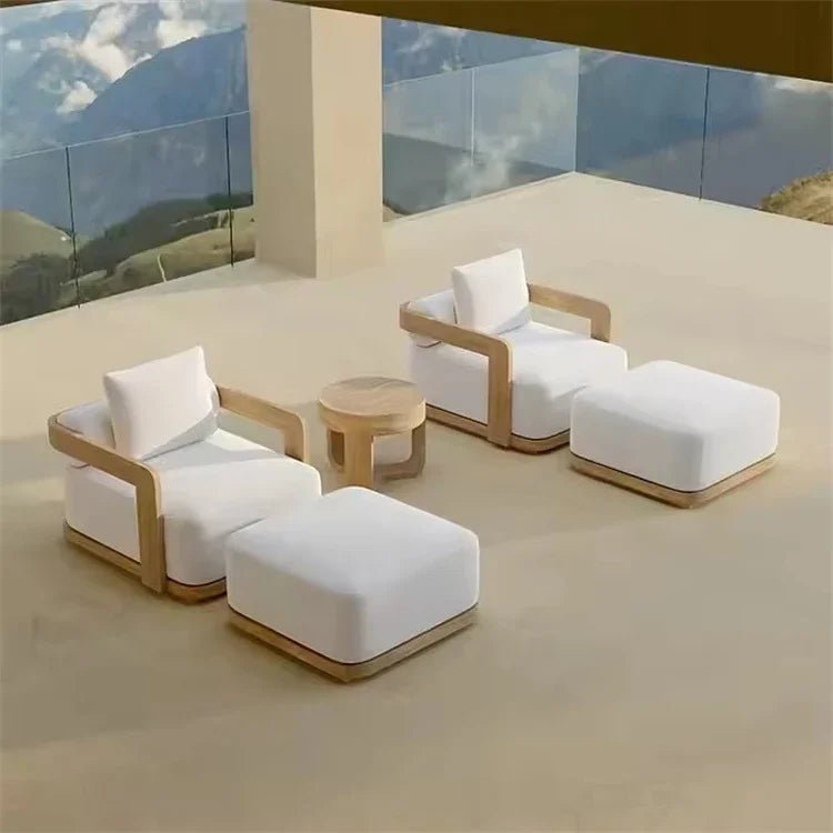 Modern Elegant Teak Garden Sofa Patio Hotel Villa Outdoor Furniture Comfortable Leisure Single Garden Sofa