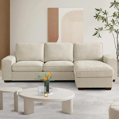 L-Shaped Sectional Couch with Storage, Sofa with Reversible Chaise, USB Type-C Charging, Chenille Fabric, Removable Cu