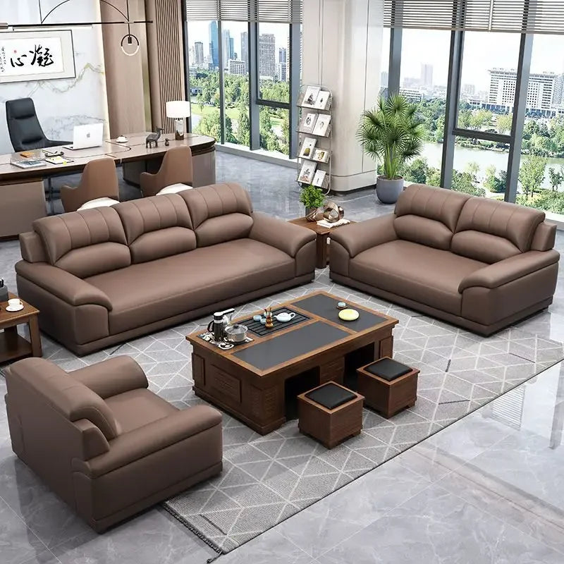 Leather latex office sofa, piano key combination sofa