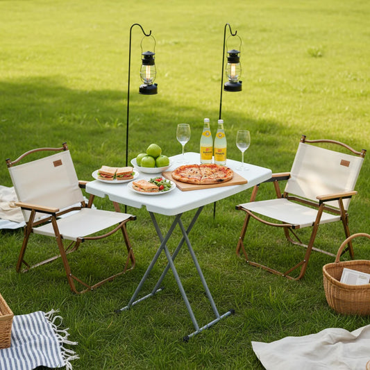 Adjustable Folding Table Portable Multi-height Folding Desk Camping Picnic Table Household Dining Table Steel Frame Table