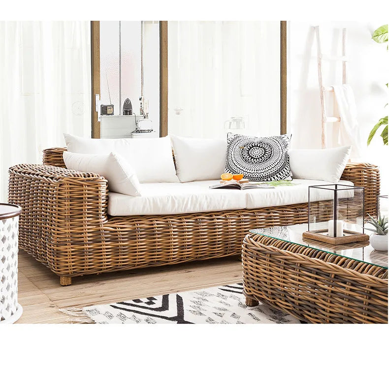 Outdoor rattan sofa  terrace leisure waterproof sunscreen balcony rattan chair outdoor villa garden combination