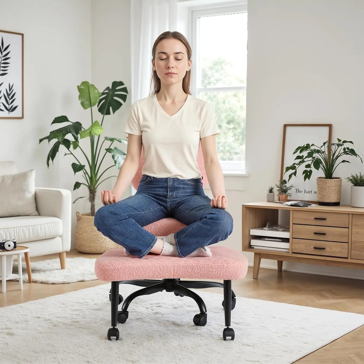 Ergonomic Cross Legged Office Desk Chair with Wheels, 360° Swivel and Adjustable Height for Meditation and ADHD,Criss Cross Knee