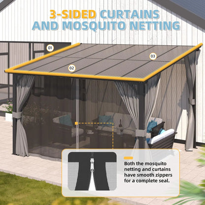 12ft X 10ft Wall-mounted Gazebo with Curtains and Mosquito Net; 10ft X 12ft Hardtop Gazebo; Customizable