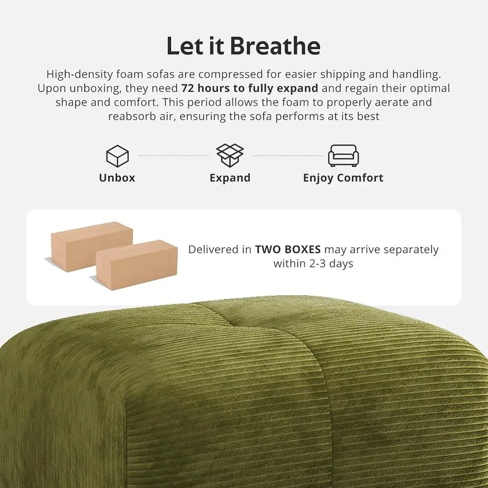 Green Oversized 3-Seat L-Shaped Corduroy Sectional Sofa with Ottoman