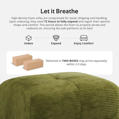Green Oversized 3-Seat L-Shaped Corduroy Sectional Sofa with Ottoman