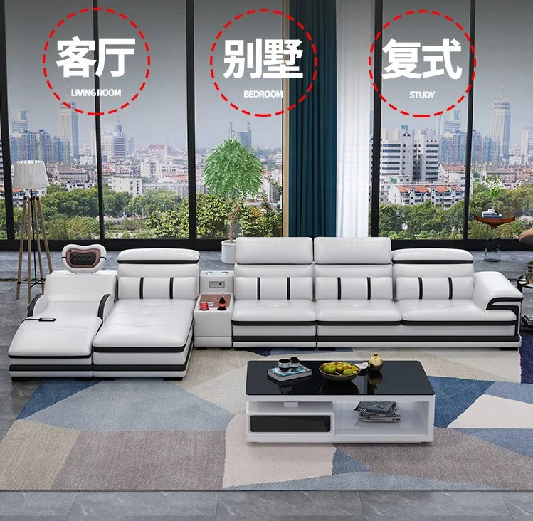 New Fashion L Shape Smart Massage Couch Living Room Furniture Leather Sofas