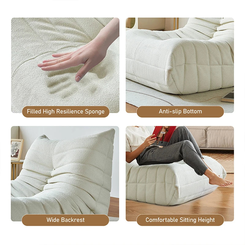 Fabric Lazy Floor Sofa, Modern Armless Floor Recliner, Living Room Bedroom Office Single Corner Chair Sofa