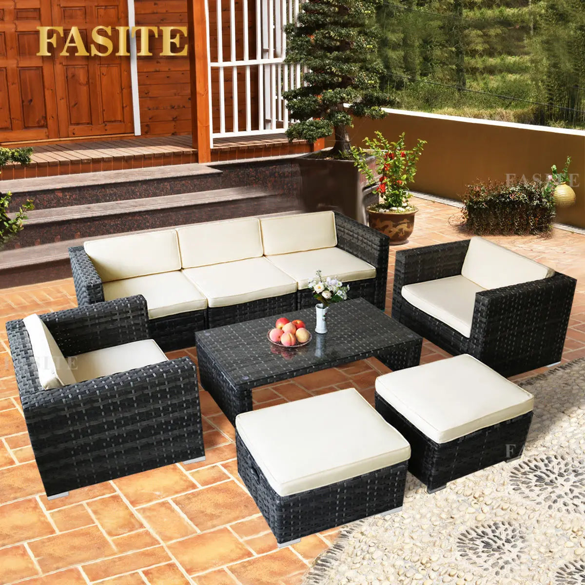 Outdoor rattan sofa combination U-shaped corner courtyard garden balcony hotel