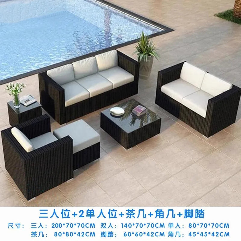 Outdoor sofa combination courtyard garden balcony rattan table and chairs terrace waterproof and sun protection outdoor
