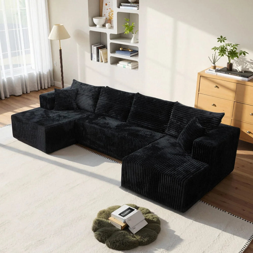 U-shaped Modular Sofa: Modern Minimalist Corduroy, No Assembly, Comfortable Living/Bedrooms (Black)