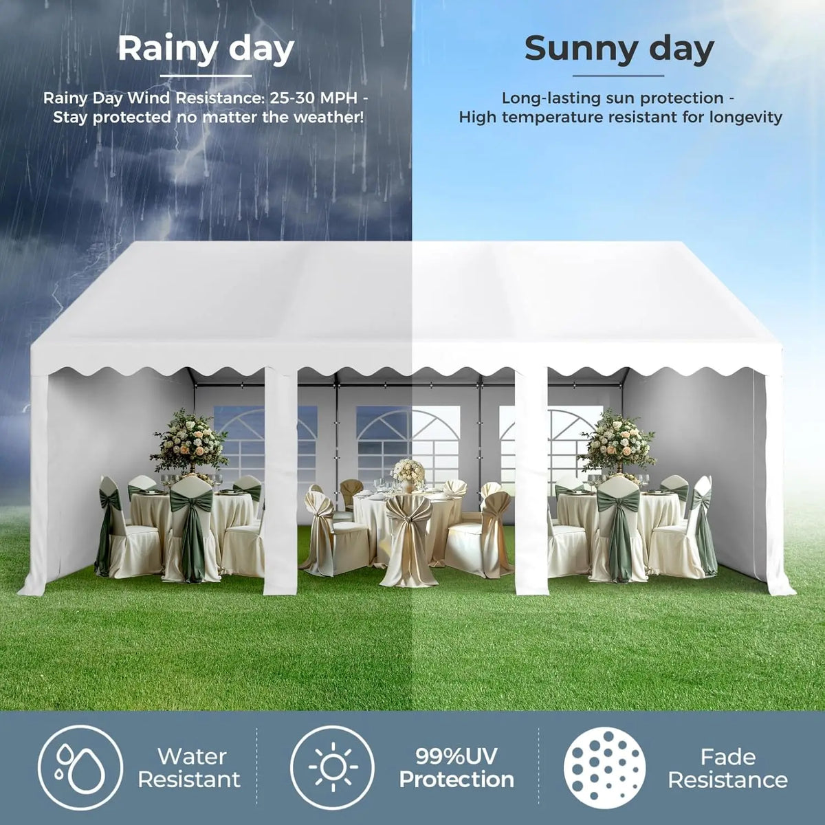 16x20FT Party Tent Heavy Duty, Large Wedding Event Shelters with 3 Carry Bags & Removable Sidewalls, Outdoor Canopy, Customized