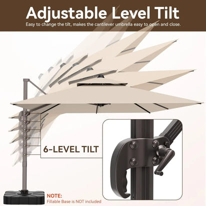 9x12 FT Patio Umbrella, Large Cantilever Rectangular Double Top Heavy Duty Offset Umbrellas with 360° Rotation, Outdoor shade