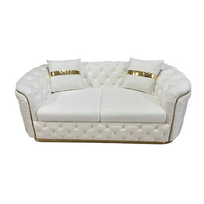 Luxury Rose Gold Leg White Chesterfield Sofa Velvet Fabric Button Tufted Living Room Couch Set Furniture
