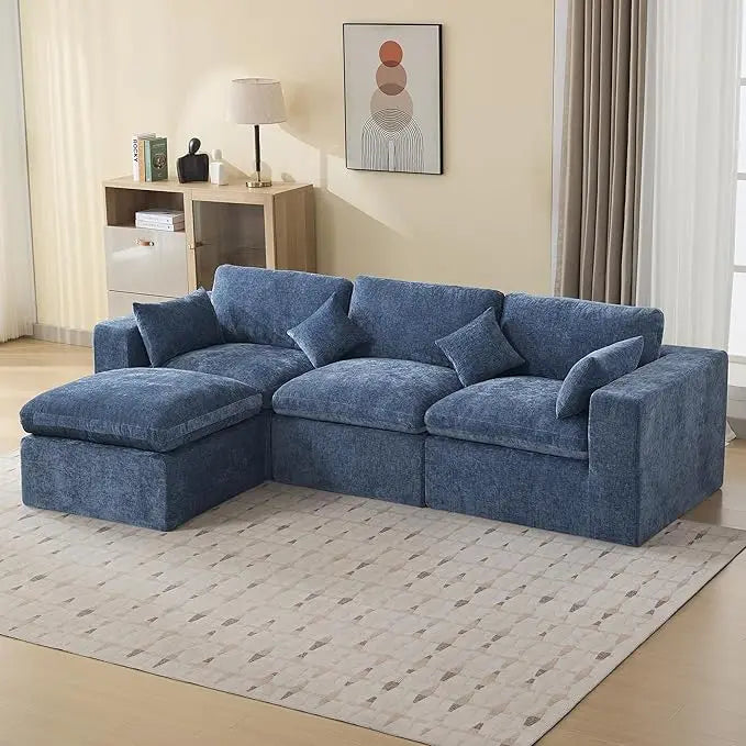 Cloud Boneless 115'' Oversized Sectional Couch with Ottoman Modular Deep Seat Upholstered Convertible Sofa for Comfortable