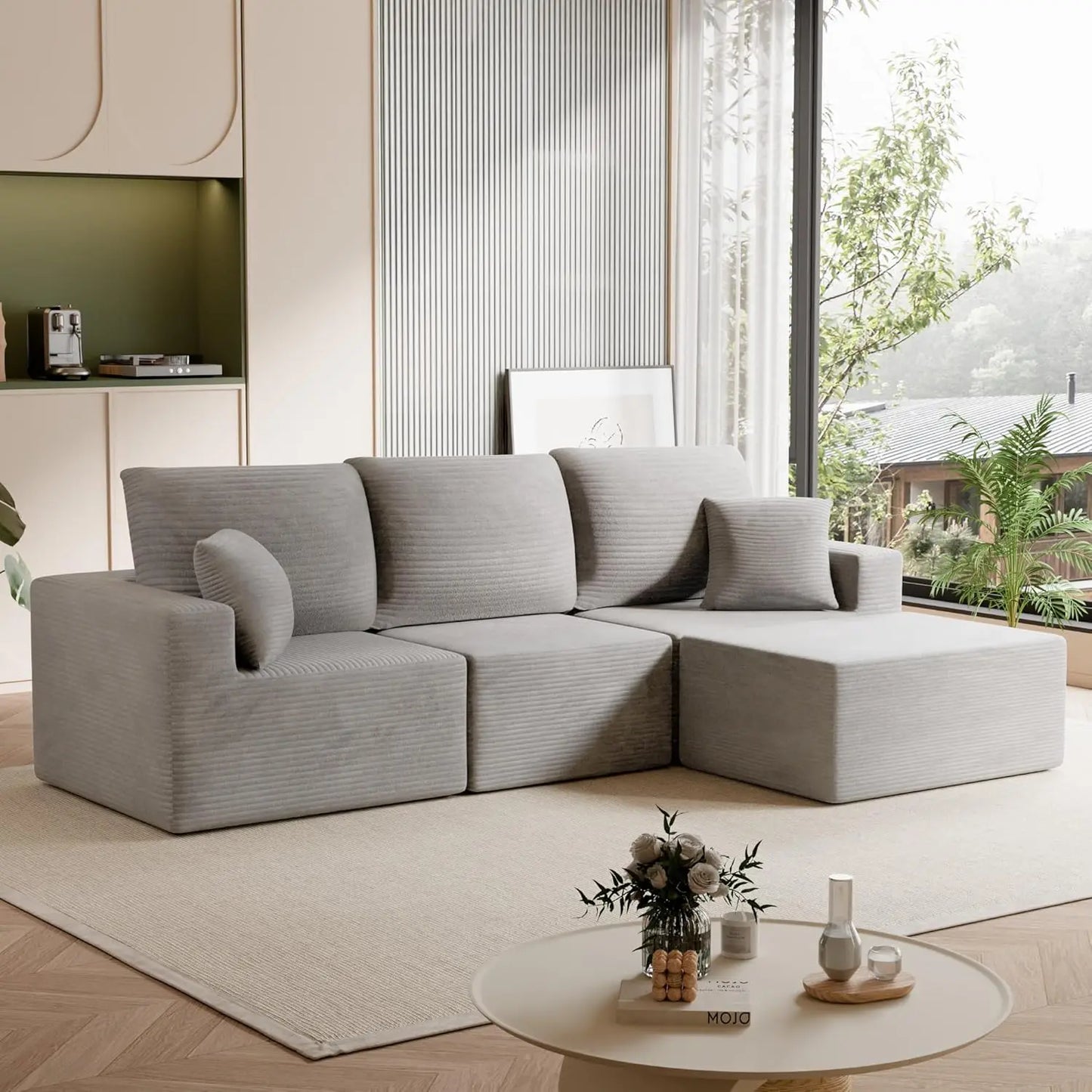 Grey L Shaped Sectional Sofa Deep Seat Cloud Modular Upholstered Living Room Furniture Custom