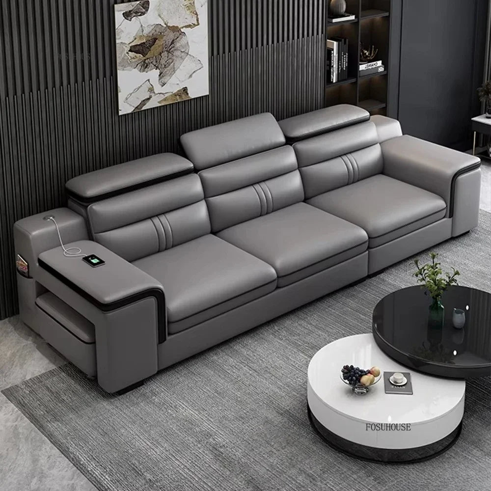 Modern Large Apartment Chaise Leather Sofa Combination Set Light Luxury Living Room Sofas Creative Office Comfortable Large Sofa