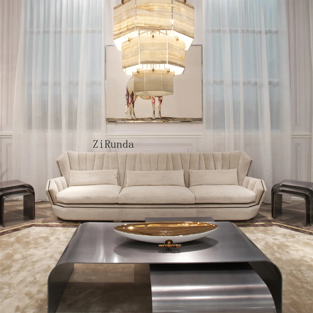 High-quality luxury white modern sofa with solid wood frame and metal, suitable for home or villa furniture