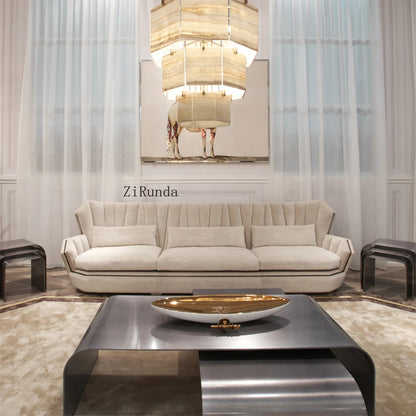 High-quality luxury white modern sofa with solid wood frame and metal, suitable for home or villa furniture