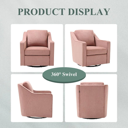 Swivel Accent Chair, 360° Rotation Chenille Fabric Upholstered Leisure Armchair with Lumbar Pillow for Living Room Bedroo