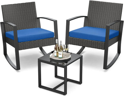%a Patio Furniture Set Rocking Bistro Set Outdoor Rattan Conversation with Coffee Table for Garden Balcony Backyard