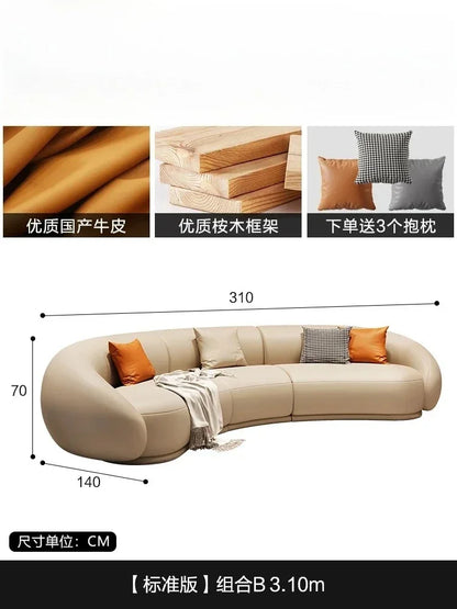 Curved Luxury Couches Unique Vintage Comfortable Italian Modern Puffs Sofa Leather Solid Wood Divano Letto Living Room Furniture
