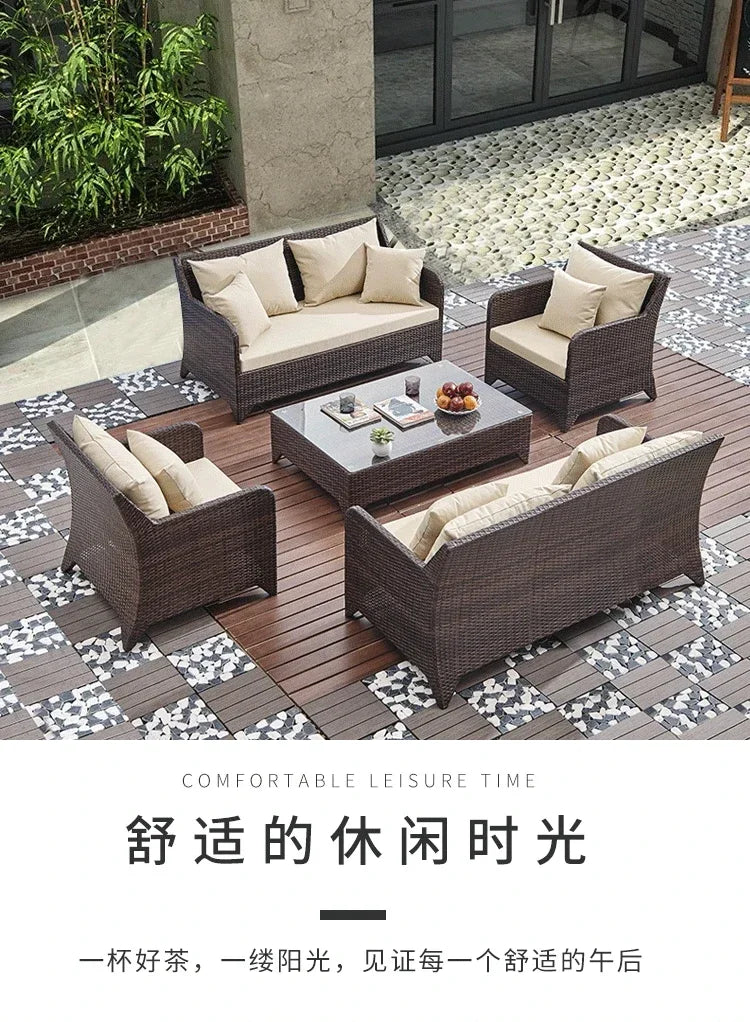 Balcony outdoor combination Living room courtyard hand-woven rattan sofa Rattan chair simple leisure furniture Economically
