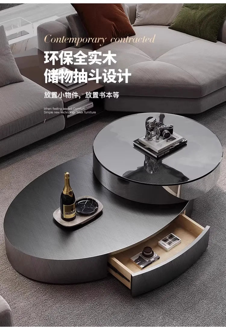 Italian Luxury Oval Coffee Tables Modern Minimalist Rotatable Center Coffee Table Set Stainless Steel Living Room Furniture FYCT