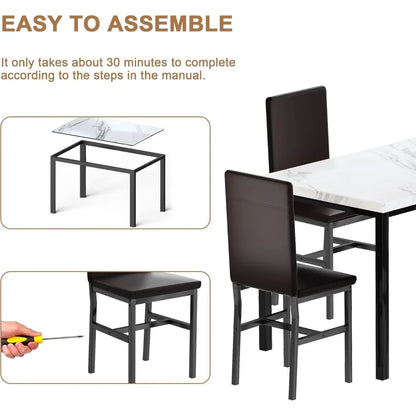 DKLGG Dining Table Set for 4, Modern Kitchen & Dining Room Sets Faux Marble Table with 4 Leather Chairs for Small Space, Home Ki