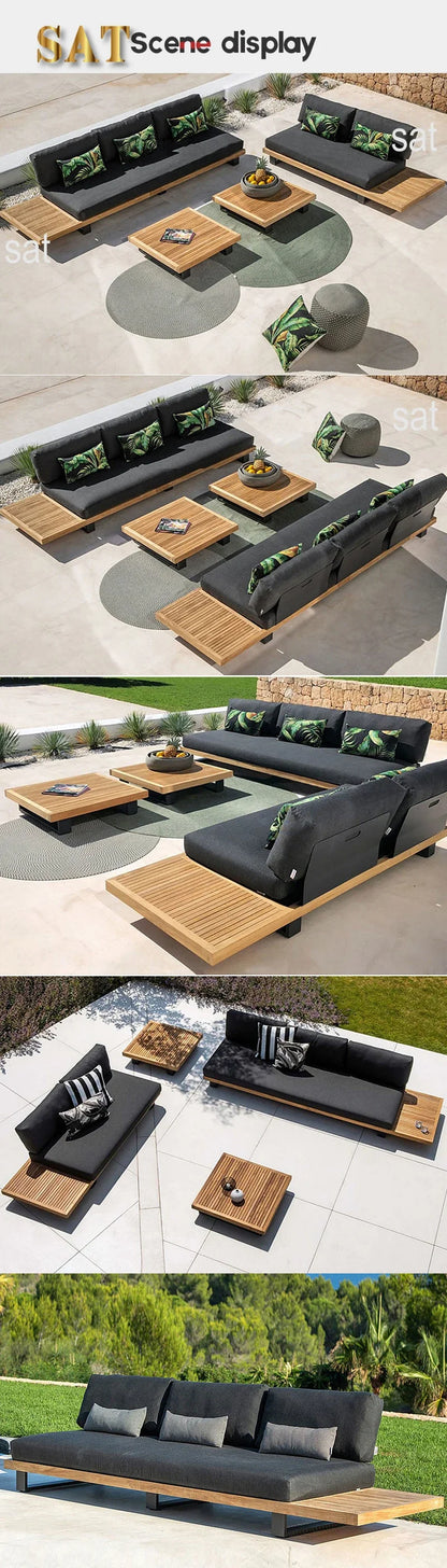 #2024 New Product Teak Table With Outdoor Sofa Set Leisure Villa Courtyard Garden Furniture