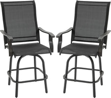 Set of 2 Outdoor Swivel Bar Stools with Armrests, Bar Height Patio Chairs with Steel Frame for Balcony, Poolside, Backyard