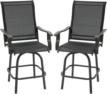 Set of 2 Outdoor Swivel Bar Stools with Armrests, Bar Height Patio Chairs with Steel Frame for Balcony, Poolside, Backyard