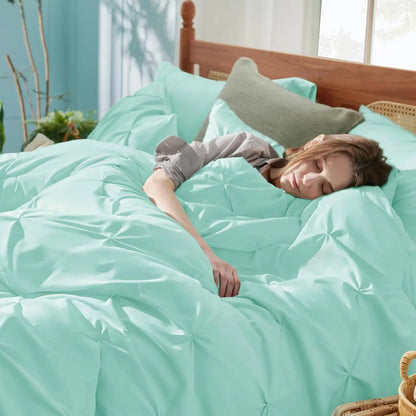 California King Comforter Set Mint Green Bed in a Bag California King 7 Pieces GentleSoft™ Pintuck Bed Set Gift for Family Pinch