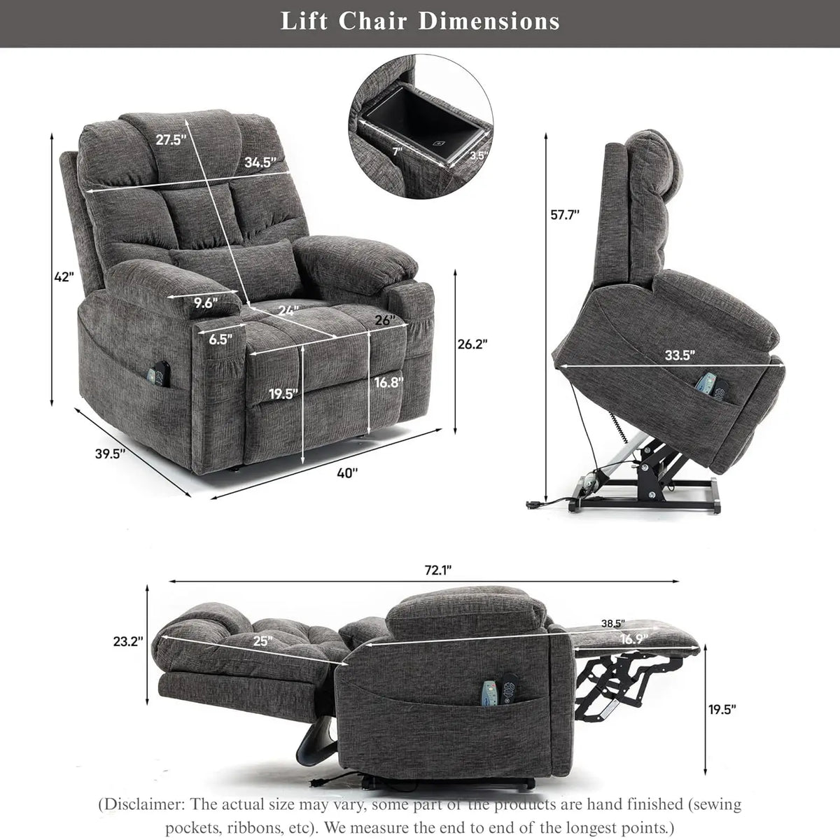 Dual Motor Power Lift Recliner for Elderly Adults with Heat Massage Lay Flat Feature Wireless Remote Cup Holder Customizable