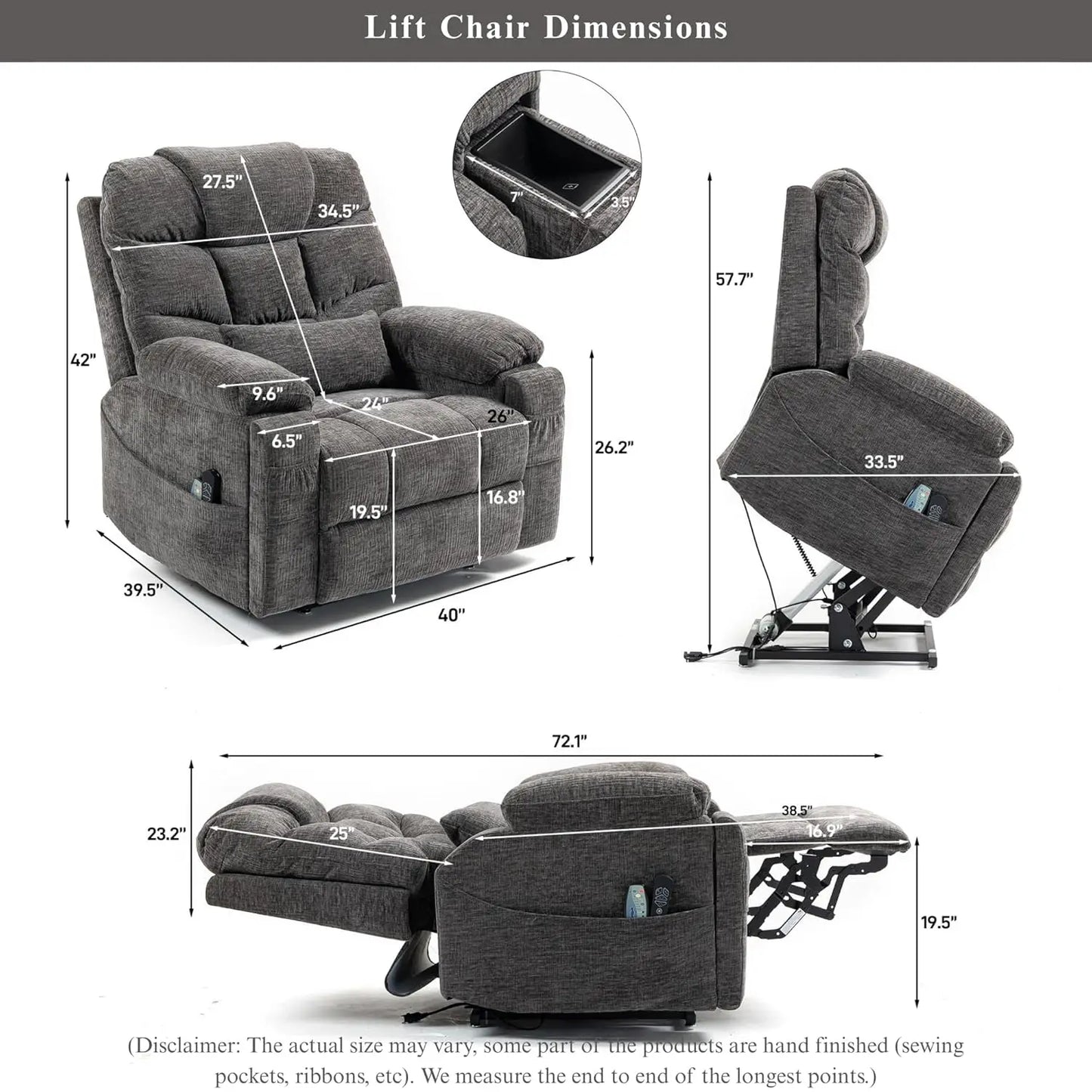 Dual Motor Power Lift Recliner for Elderly Adults with Heat Massage Lay Flat Feature Wireless Remote Cup Holder Customizable