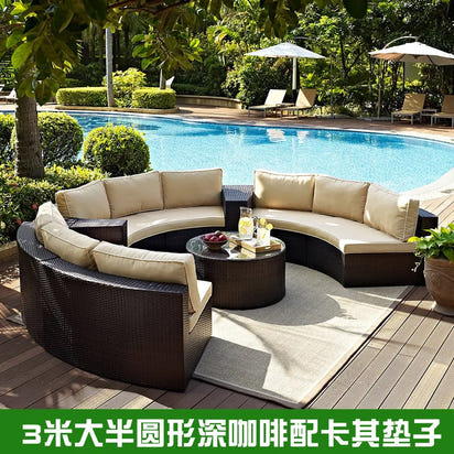 Outdoor round rattan sofa combination garden courtyard semi-circular rattan chair  hotel curved living room sofa