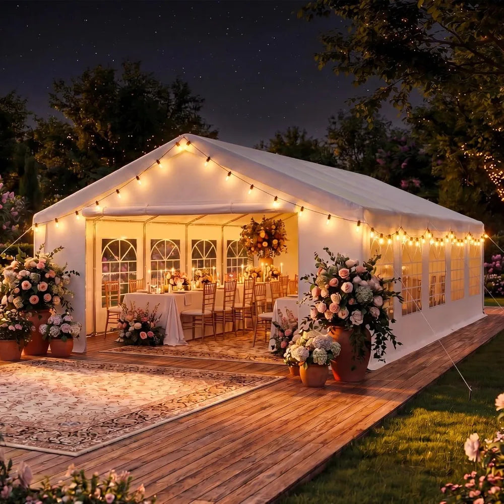 Heavy Duty 32x16 Party Tent with LED Light, Removable Sidewalls&Roll-Up Door,Waterproof Outdoor Event Shelter for Wedding,Custom