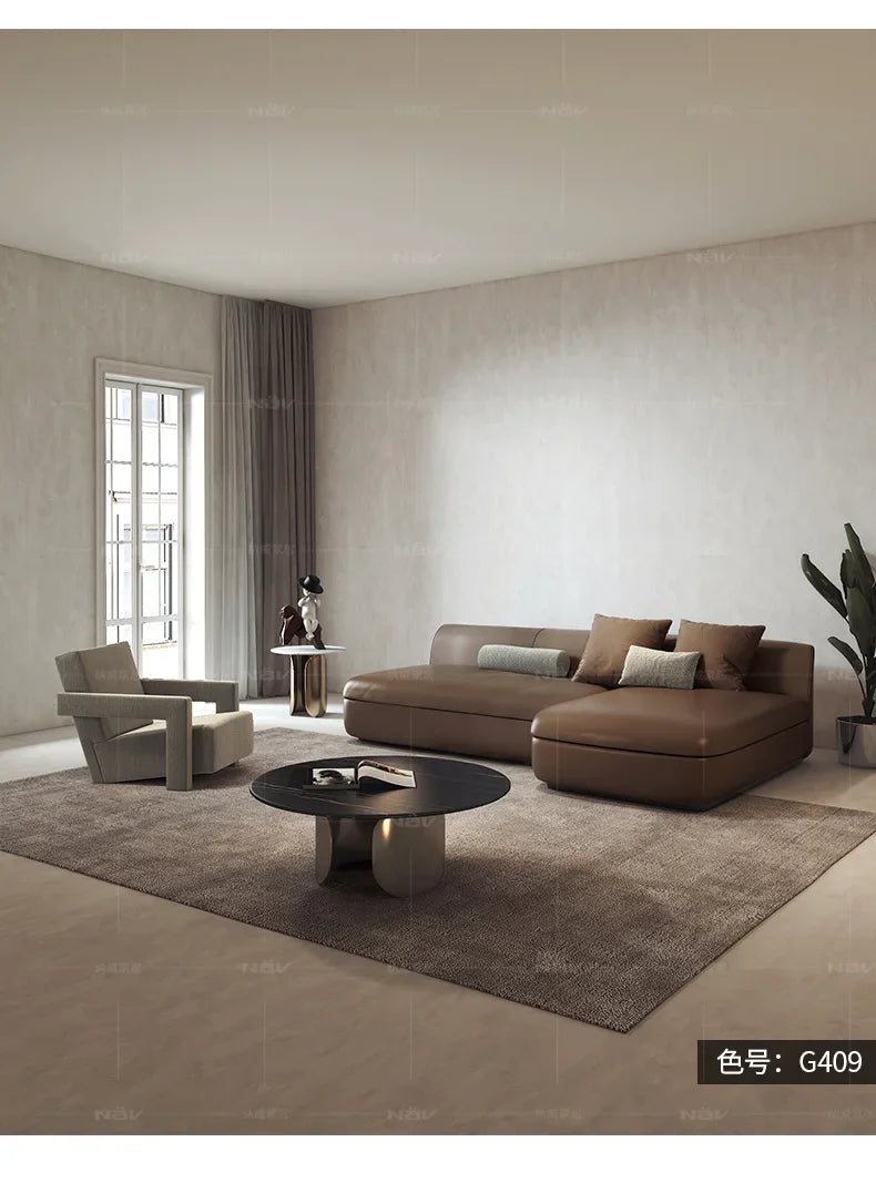 20031A Curved Leather Sofa First Layer Cowhide Semicircle Living Room Italian Modern Simple High-End Elegant