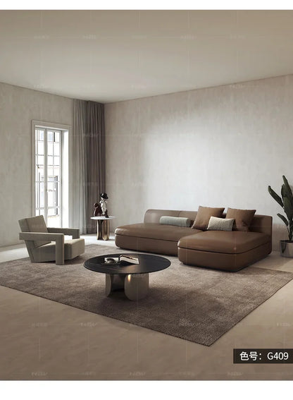 20031A Curved Leather Sofa First Layer Cowhide Semicircle Living Room Italian Modern Simple High-End Elegant