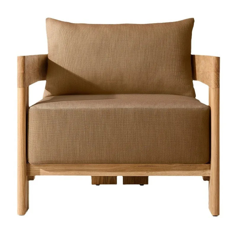 nvModern Luxury Teak Waterproof Outdoor Sofa with Cushions Customized Color for Patio Courtyard Apartment&Hotel Living Rooms&