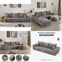 modern 3-seater gray sleeper sofa for living room, 113" modular corduroy couch, no assembly needed