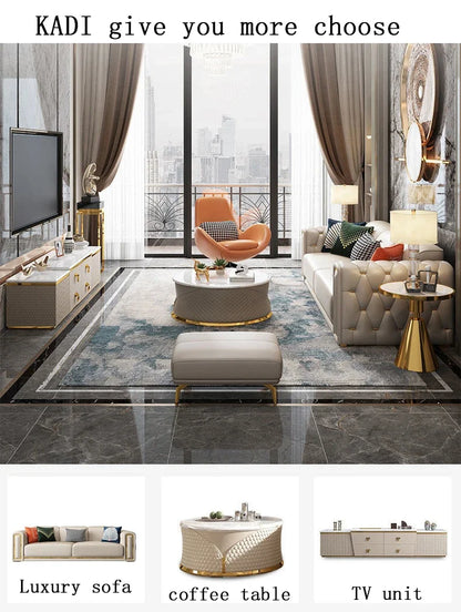 Italian light luxury sofa living room leather sofa first layer cowhide buckle design luxury combination sofa size apartment