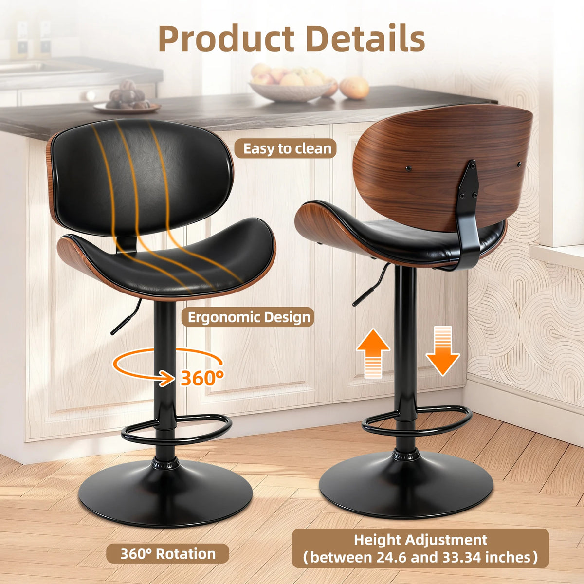 JHK – chaise d'ordinateur de bureau ergonomique pivotante et réglable, Support lombaire en cuir PU avec dossier et repose-pieds pour le bureau