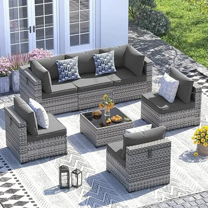7-Piece Modular Wicker Outdoor Sectional Sofa Set with Waterproof Cover - Stylish Patio Furniture for Outdoor Conversations
