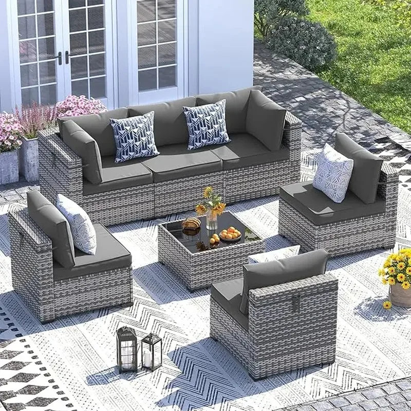 7-Piece Modular Wicker Outdoor Sectional Sofa Set with Waterproof Cover - Stylish Patio Furniture for Outdoor Conversations