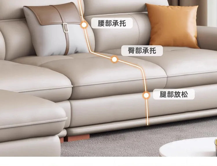 The first layer of cowhide leather sofa living room combination modern simple size apartment cream style leather sofa