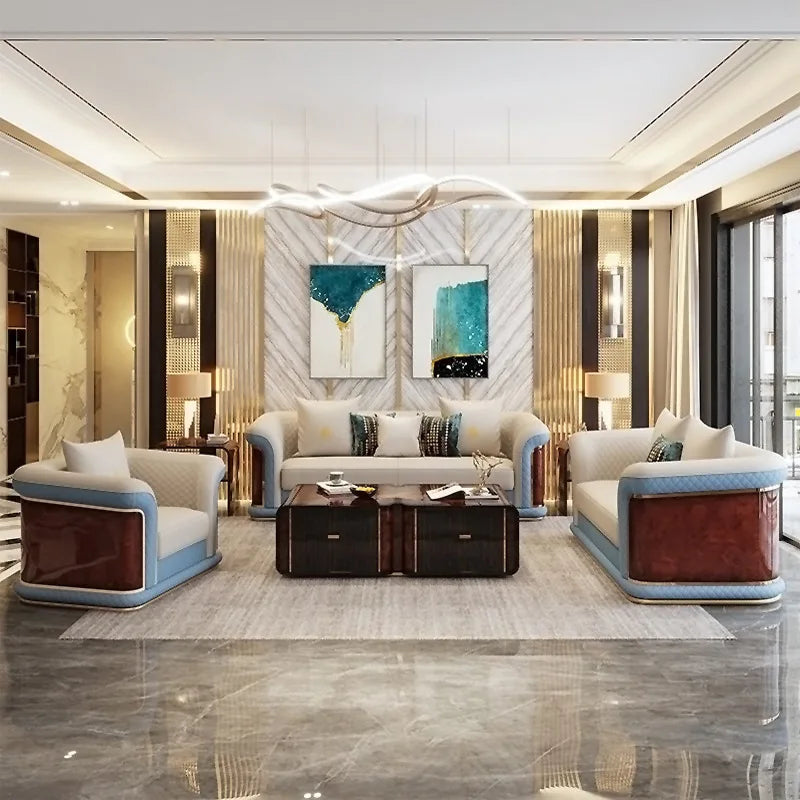 Italian style, light luxury leather, sofa, model room, living room, furniture