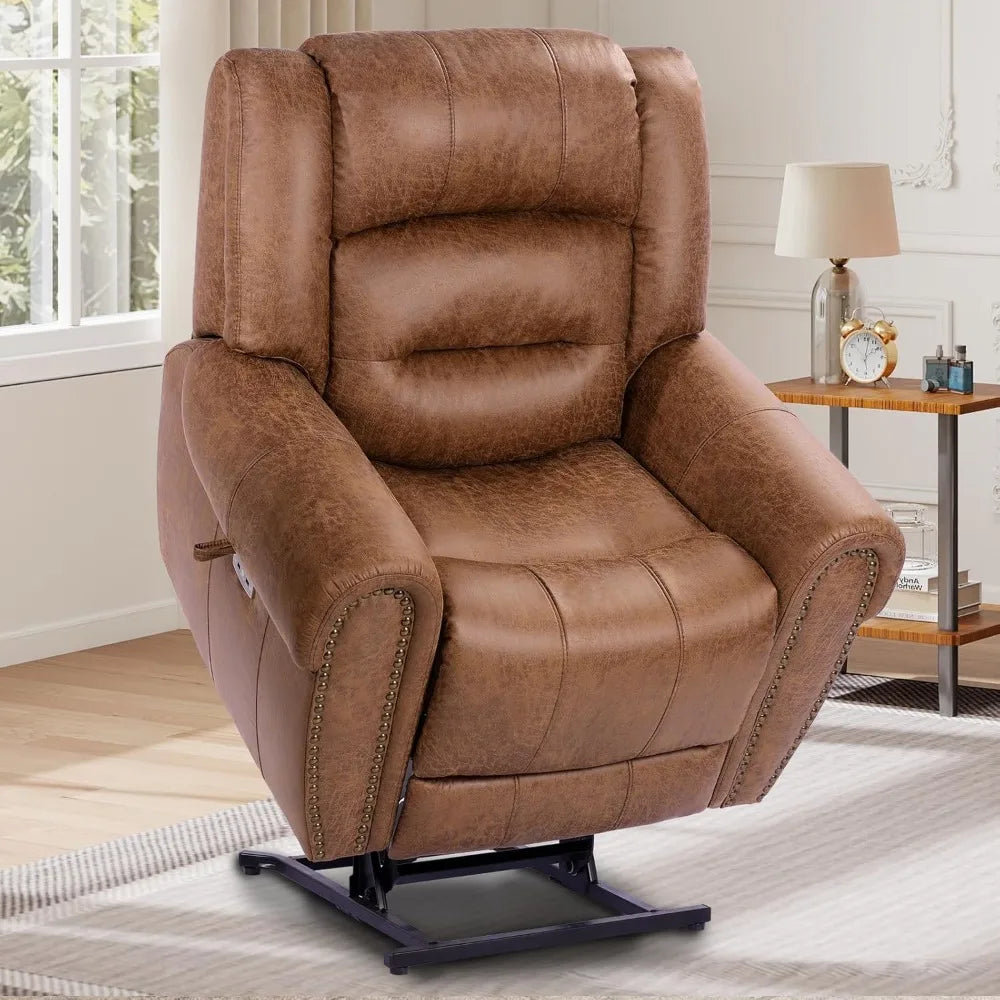 Classical Large Power Lift Recliner Chair for Elderly with Heat and Massage, Dual Motor Lay Flat Electric Lift Chair Recliner
